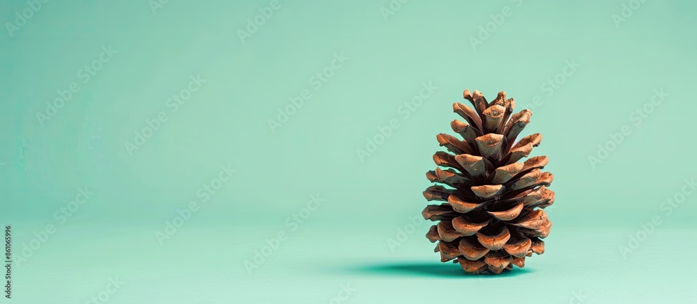 Poster Front view of a pine cone isolated on studio pastel background. with copy space image. Place for adding text or design