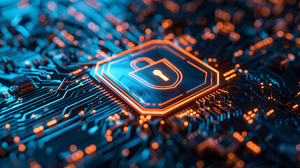 Fototapeta premium Closeup of cybersecurity measures to prevent online threats showcasing advanced solutions and prevention strategies. Concept Cybersecurity Measures, Online Threats, Advanced Solution