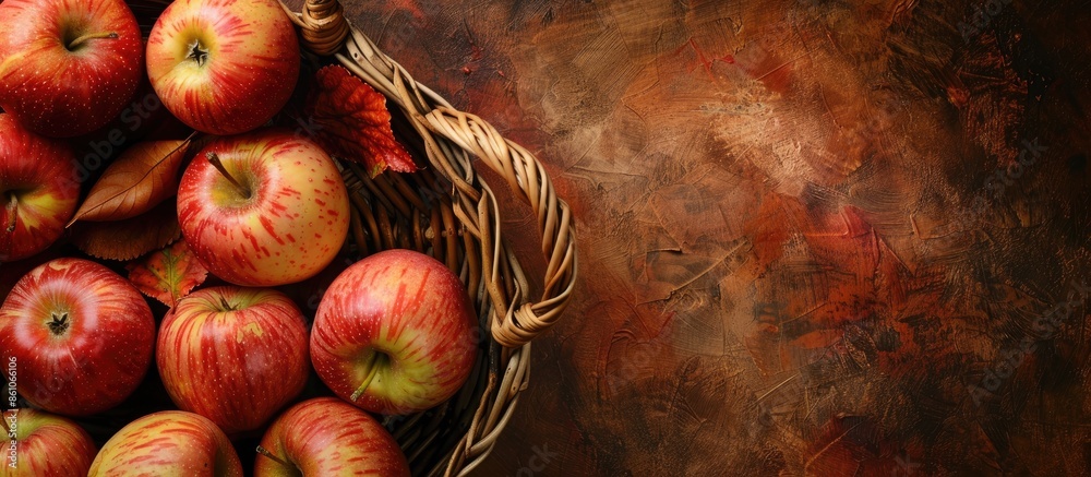 Leinwandbilder healthy organic apples in the basket. with copy space image. place for adding text or design