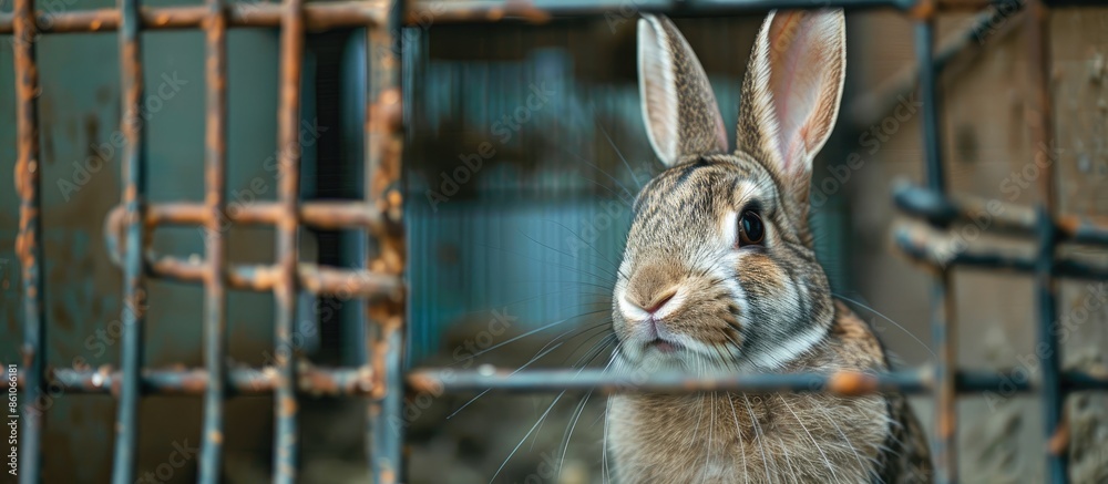 Aufkleber Sick rabbit in a cage. Copy space image. Place for adding text or design