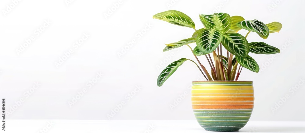 Aufkleber Gorgeous houseplant Maranta in a colorful pot isolated on white background. with copy space image. Place for adding text or design