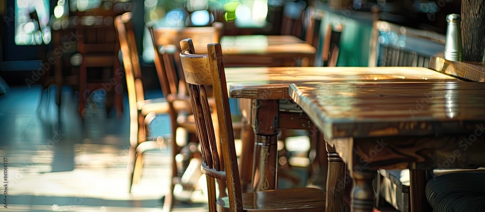 Poster dining table chairs for restaurants or cafes, selected focus. with copy space image. place for addin