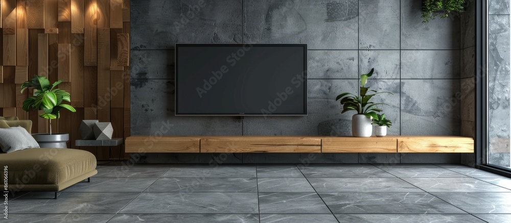 Poster elegant house interiors,tv wall. with copy space image. place for adding text or design
