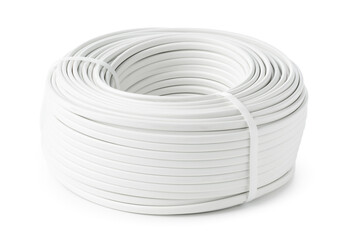 White Electrical Wire Roll Isolated on White Background