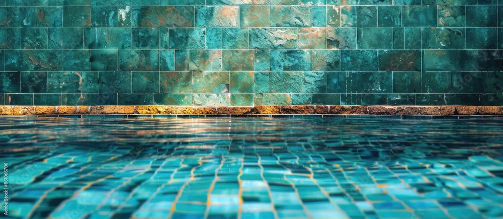 Poster The swimming pool is under tiling maintenance. Copy space image. Place for adding text or design
