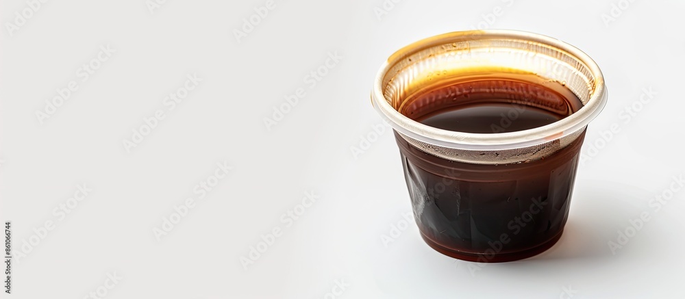 Poster plastic disposable sauce cup isolated on white. copy space image. place for adding text or design