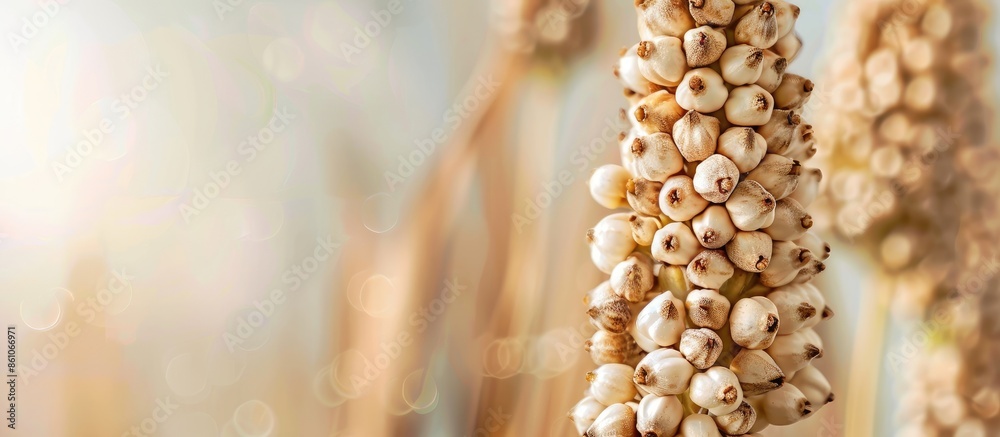 Poster Sorgo seed (Sorghum Moench) pastel background  Food. with copy space image. Place for adding text or design