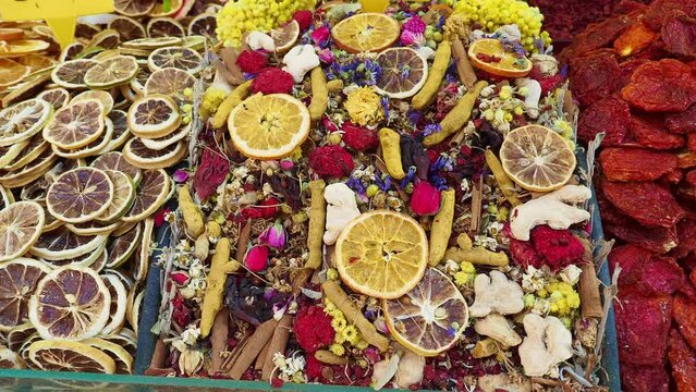 Mixed dried frits and herbals tea