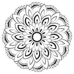 Circular pattern black and white floral ornamental mandala outline for coloring bok pages