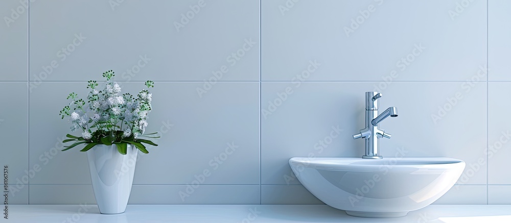Poster Bathroom interior with sink and faucet. with copy space image. Place for adding text or design
