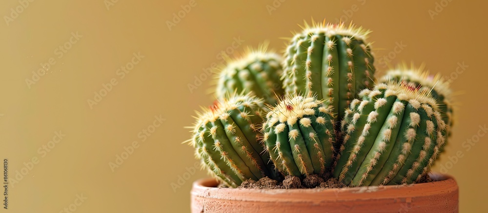 Poster small cactus in the flowerpot for decoration in the house. with copy space image. place for adding t