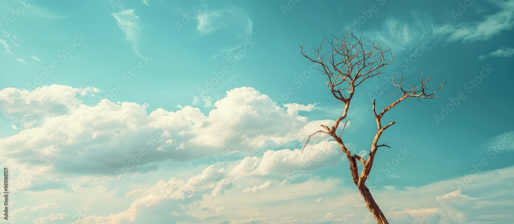 Aufkleber Dead tree on blue sky and cloud background. pastel background. with copy space image. Place for adding text or design