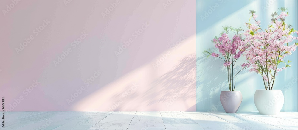 Poster Nice studio with a gentle pastel spring decor. with copy space image. Place for adding text or design