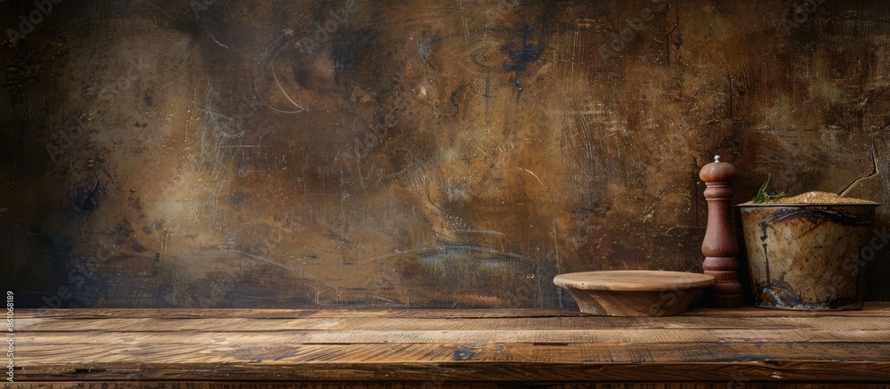 Poster wooden desk and cook . with copy space image. place for adding text or design