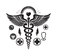Obraz premium CADUCEUS SYMBOL silhouette vector illustration 