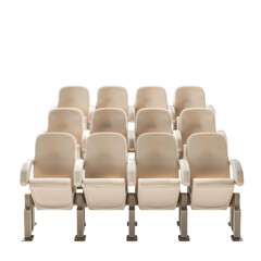 A row of white chairs are lined up in a row. Isolated on transparent background.