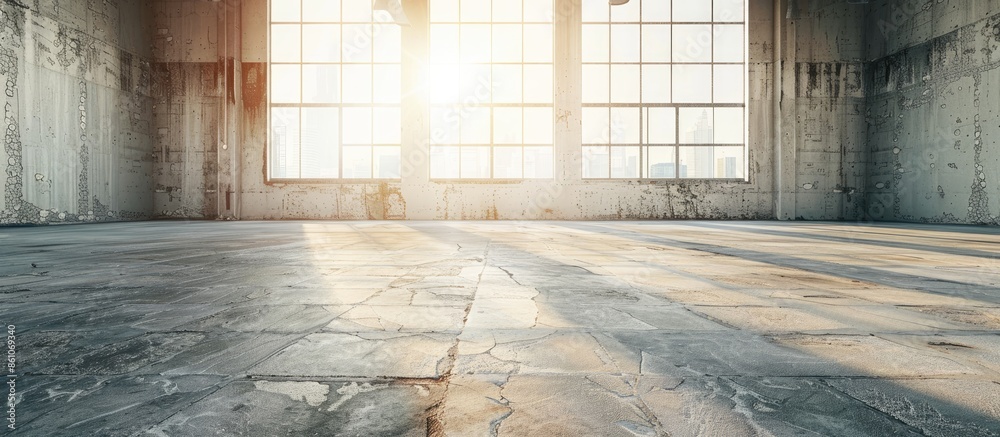 Poster Empty floor in abandoned factory. Copy space image. Place for adding text or design