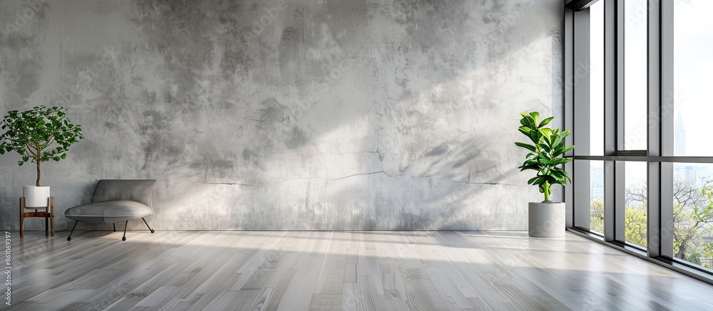 Poster interior of the apartment without decoration in gray colors. rough finish. with copy space image. pl