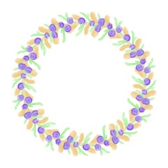 Circles of purple flowers with a natural theme and white background can be used for design purposes