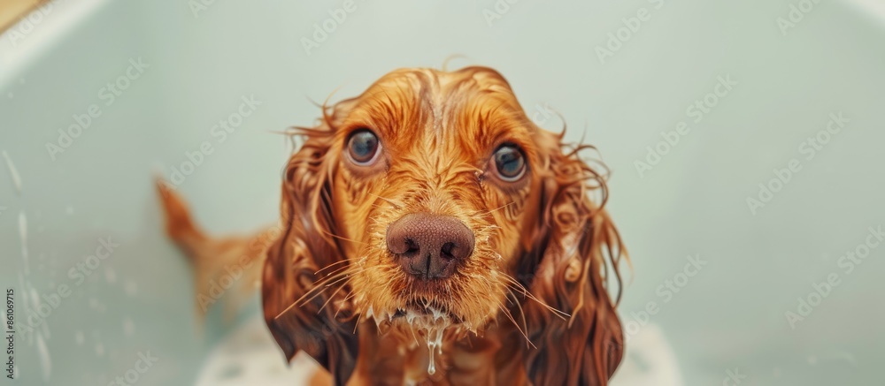 Fototapete closeup of spaniel puppy after the bath. with copy space image. place for adding text or design