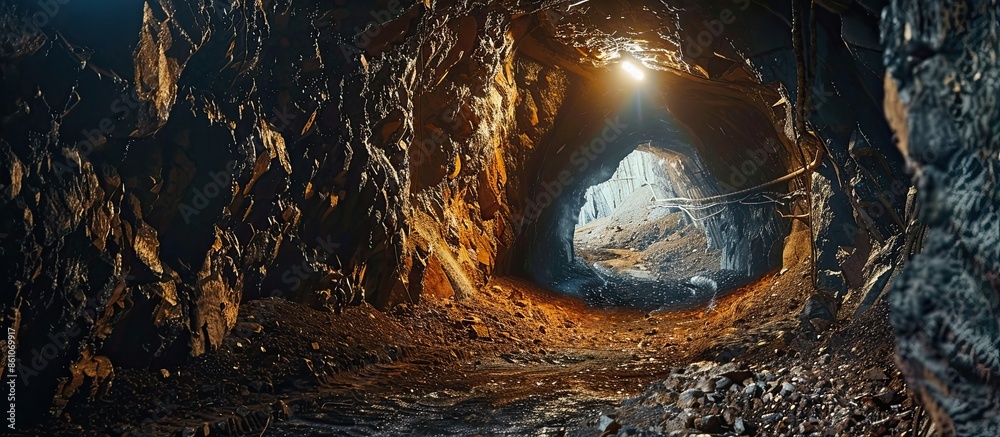 Poster underground mining digger industry gold tunnel mineral. with copy space image. Place for adding text or design