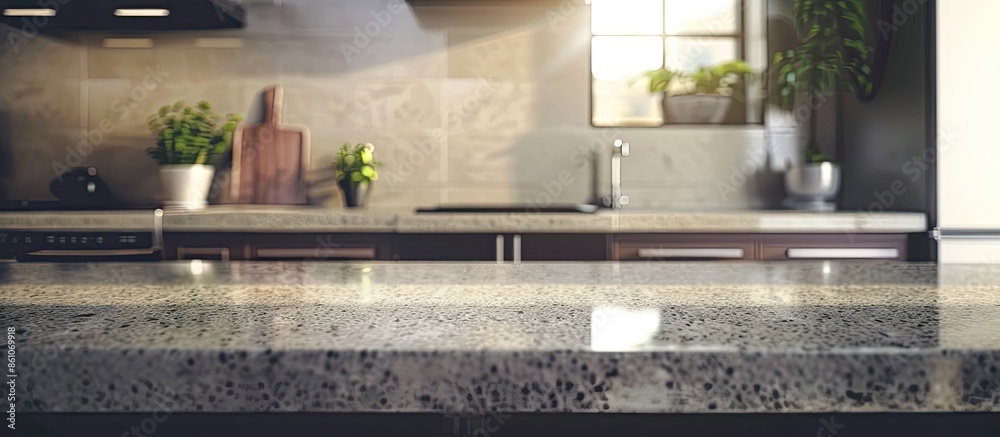 Poster kitchen, granite countertop. with copy space image. Place for adding text or design