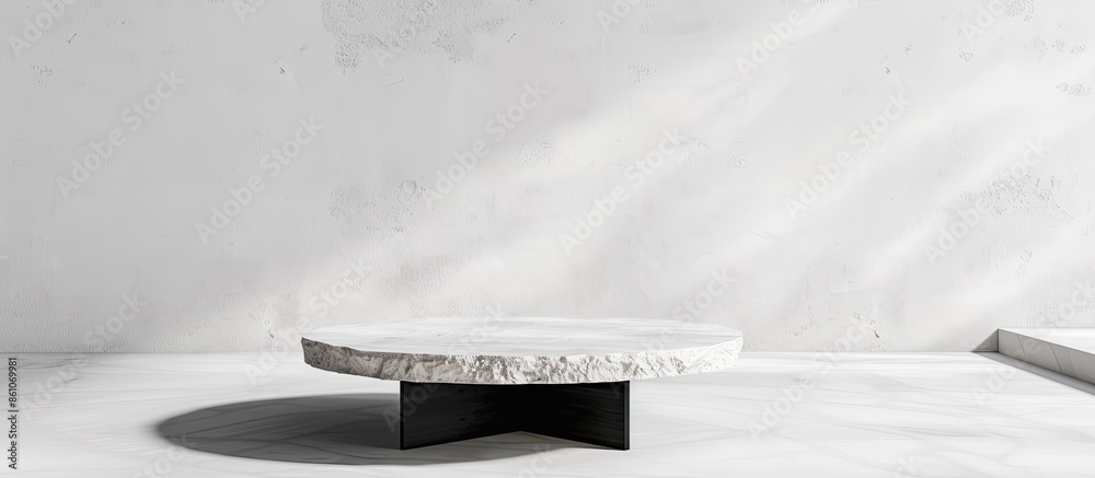 Aufkleber white stone table on a black stand on a white background. interior element. with copy space image. p