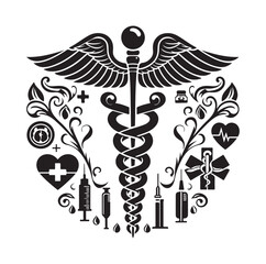CADUCEUS SYMBOL silhouette vector illustration 