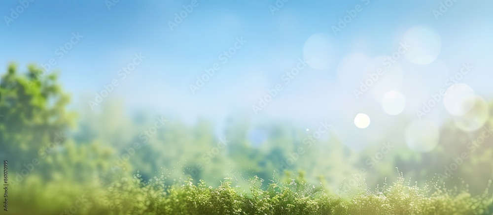 Poster blurred background of landscape with blue sky and. with copy space image. Place for adding text or design