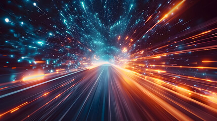 Experience lightspeed journey Navigating the future digital space. Concept Futuristic Technology, Digital Innovation, Space Exploration, Light Speed Travel, Virtual Reality