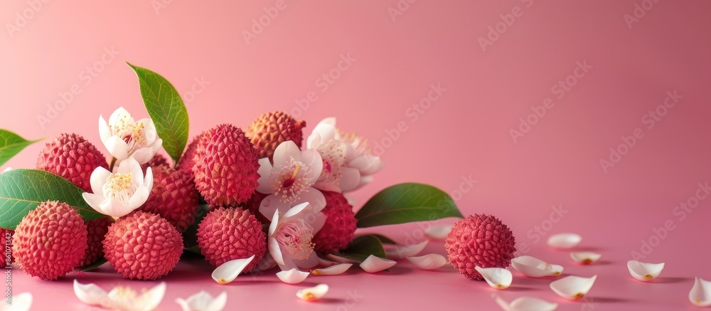 Fototapete shelled lychee Isolated on pastel background  Texture. with copy space image. Place for adding text or design