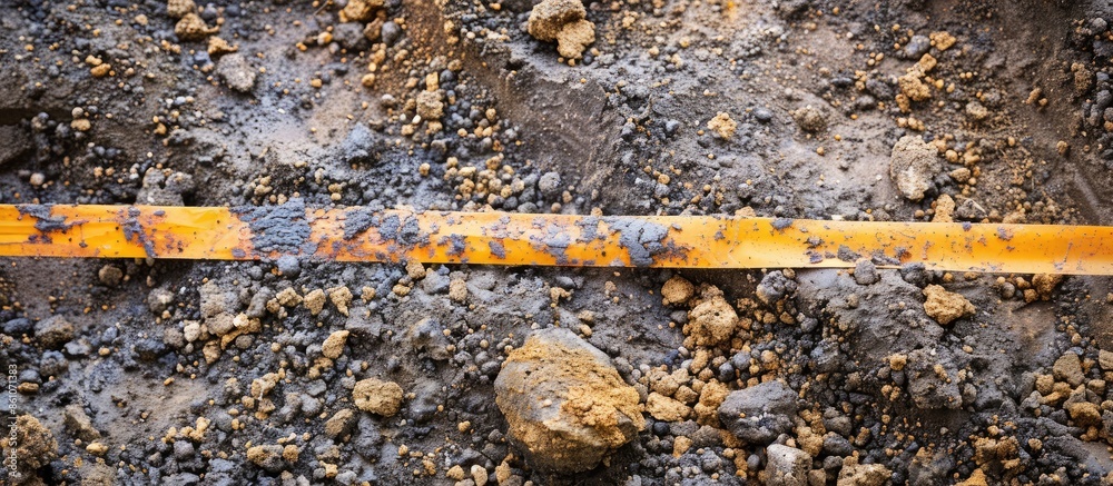 Aufkleber Soil on earth as texture and background. Warning or protective tape at a construction site. with copy space image. Place for adding text or design