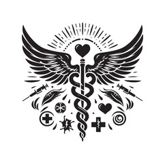 CADUCEUS SYMBOL silhouette vector illustration 