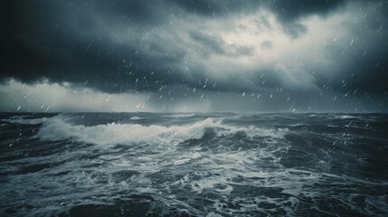 Obraz premium A stormy ocean with waves crashing against the shore