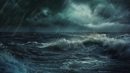 Fototapeta premium A stormy ocean with waves crashing against the shore