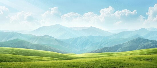 summer mountains green grass and blue sky landscape. with copy space image. Place for adding text or design