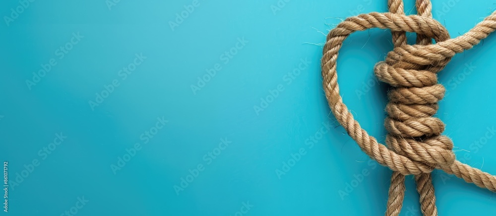 Poster Tied ropes on color background. Unity concept. Copy space image. Place for adding text or design