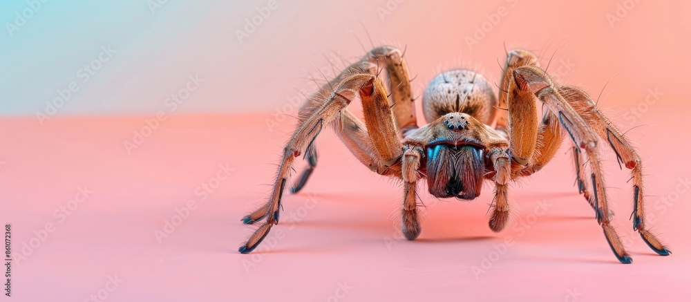Poster spider on pastel background  Isolated  Nature  Space. with copy space image. Place for adding text or design