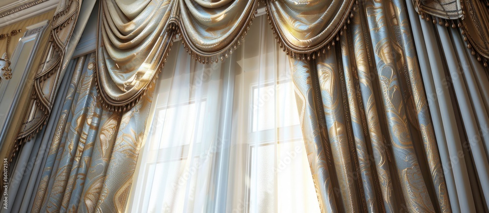 Poster curtains in a classic style as an adornment interiors. with copy space image. Place for adding text or design