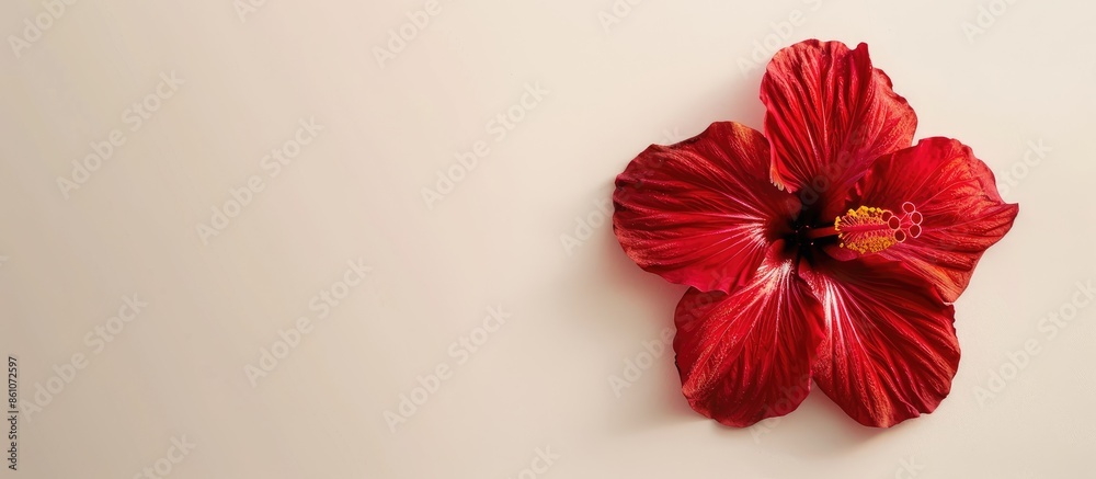 Poster beautiful red hibiscus flower Isolated on pastel background. with copy space image. Place for adding text or design