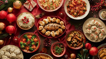 Festive Lunar New Year Feast with Traditional Dishes
