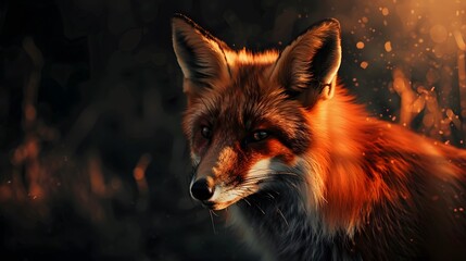 Fototapeta premium Red fox on dark background. 