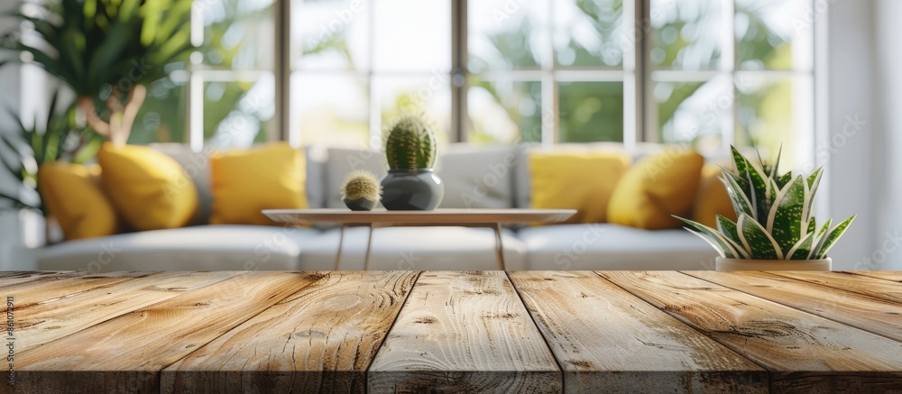 Fototapete table top and blur interior of background. with copy space image. place for adding text or design