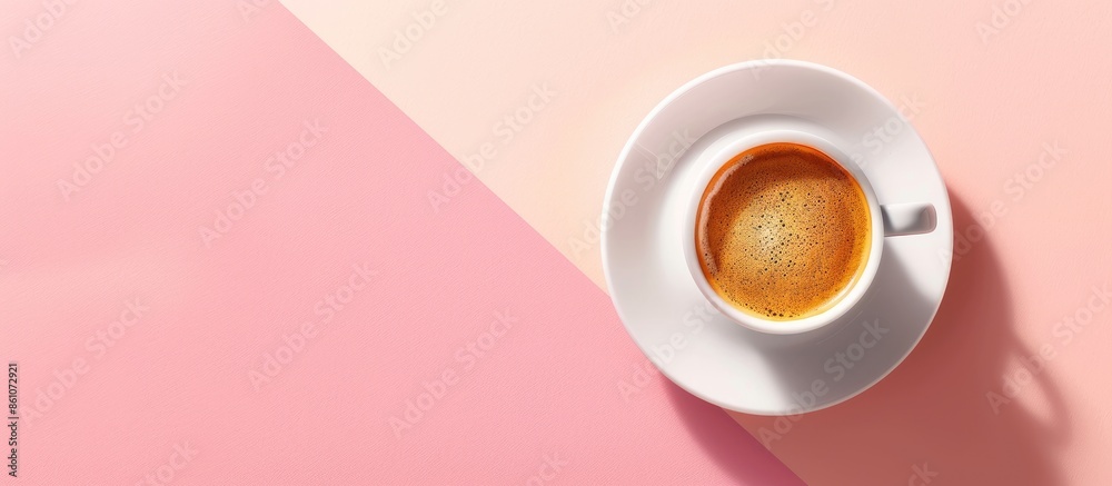 Aufkleber hot coffee espresso on pastel background food coffee. with copy space image. place for adding text o