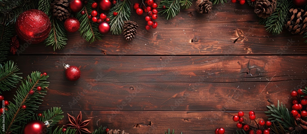 Poster christmas backgrounds. christmas decor on the wooden background. with copy space image. place for ad