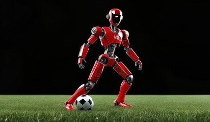 Robot AI football style black background and green grass
