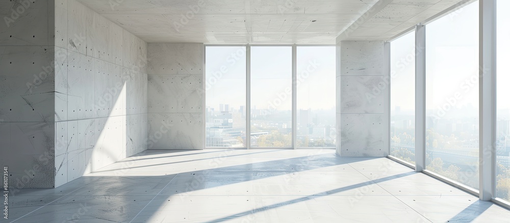Poster Modern architecture, wide apartment, room with windows. with copy space image. Place for adding text or design