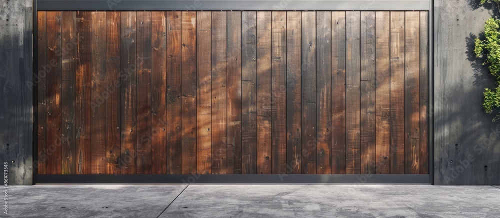 Aufkleber Automatic lifting gate with wood texture in the garage. with copy space image. Place for adding text or design