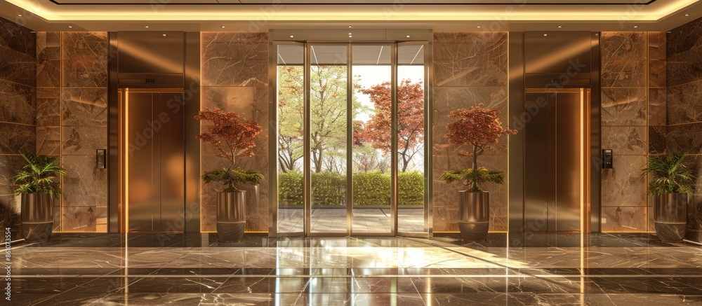 Poster hotel lobby interior- elevator room. with copy space image. place for adding text or design