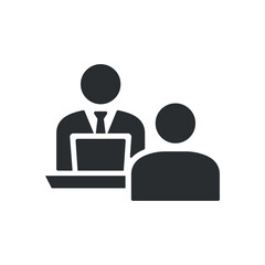 Graphic icon depicting a person using a laptop, symbolizing coaching or training sessions. Vector illustration.